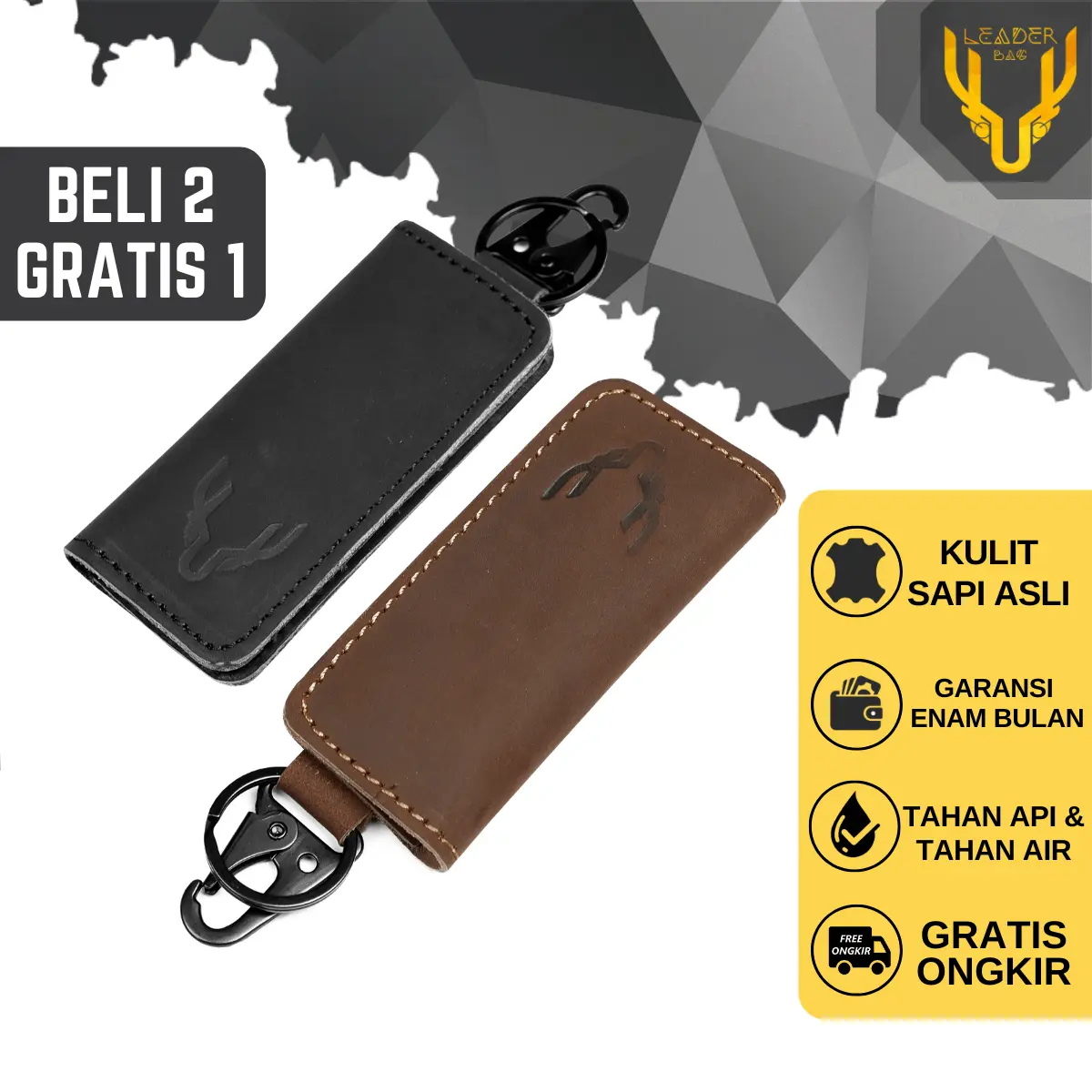 Leaderbag Dompet STNK Mobil Kulit Sapi Asli Terbaru Coklat Dan Hitam Waterproof Gantungan Kunci Motor Premium