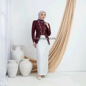 Kebaya payet // kebaya kutubaru // kebaya burgundy // kebaya emerald // kebaya brukat // kebaya kutubaru brukat Baju Wanita Dress Mewah Songket Lilit Navy