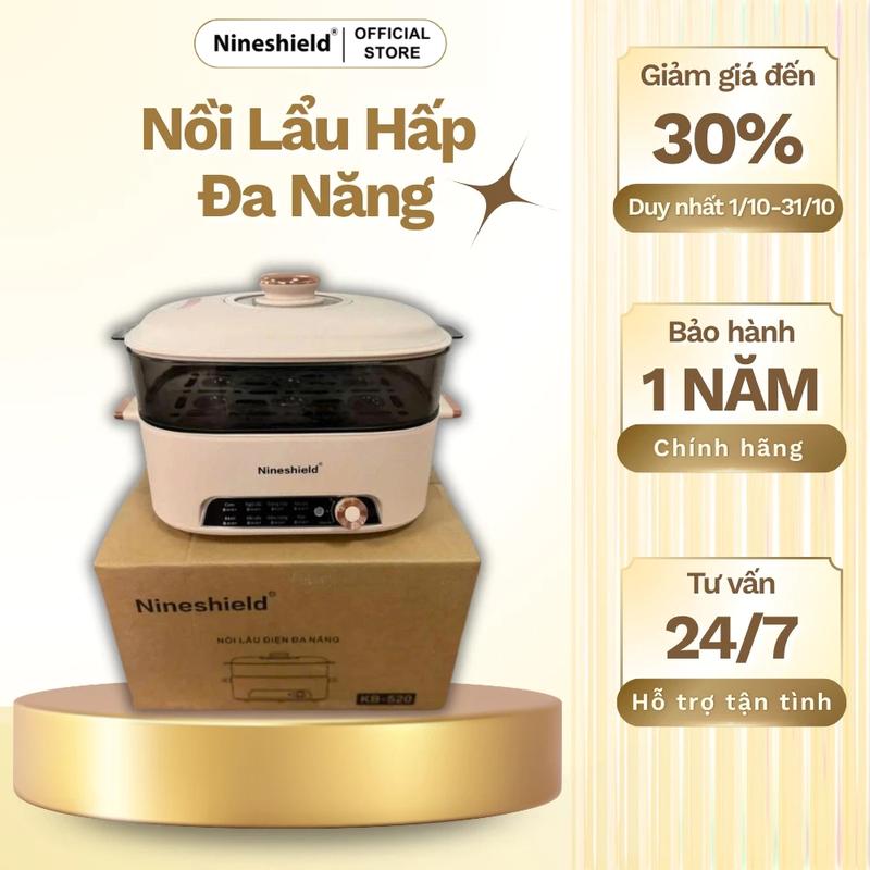 Nồi lẩu hấp đa năng Nineshield dung tích 4L nồi chống dính sơn tĩnh điện công suất cao bảo hành 12 tháng