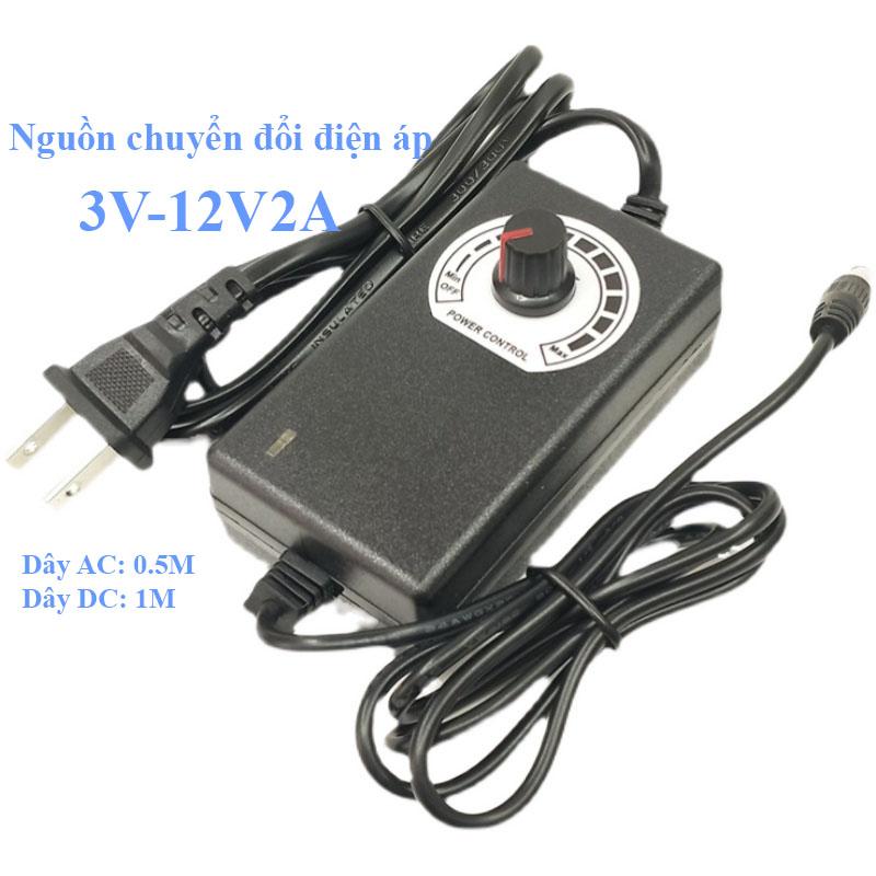 Nguồn điều chỉnh 3V-12V 2A cho led, đưa võng nôi, quạt, máy phun xương, máy bơm