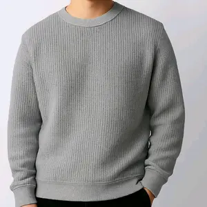 Sweater basic Crewneck Polos Pria Bahan wafle/pakaian pria polos Sweatshirt
