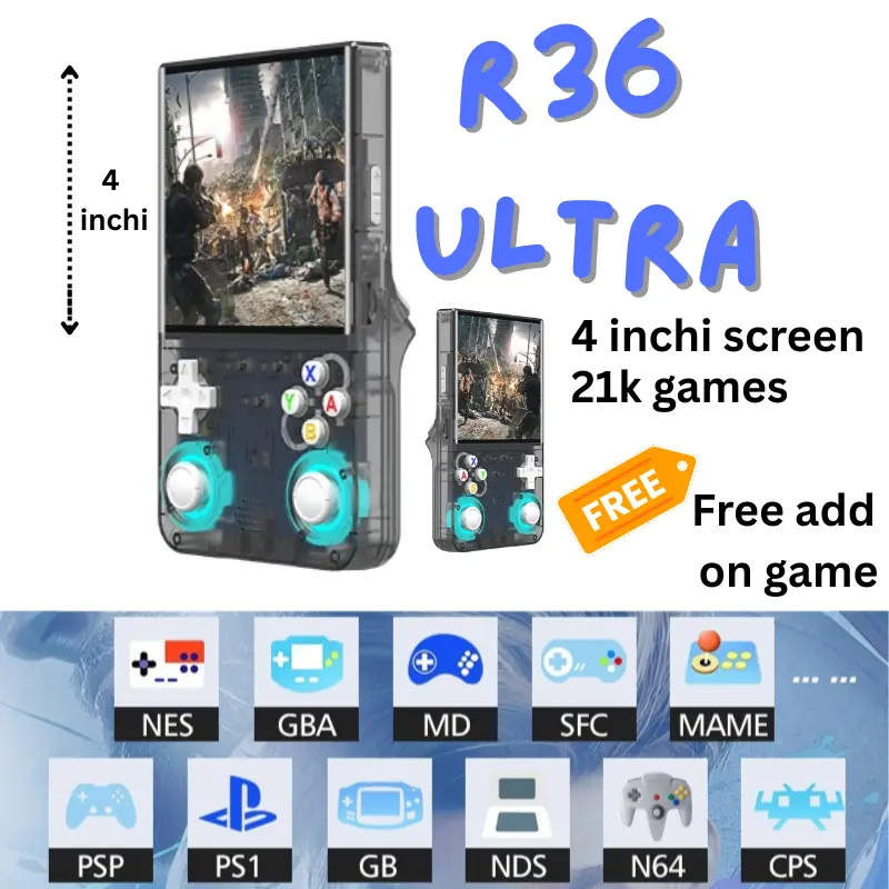 R36 Ultra Konsol Video Game Handheld Sistem Linux Skrin 4 Inci IPS 21k ...