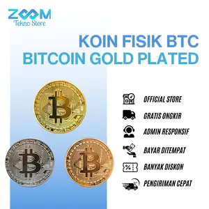 ZS Bitcoin Coin Koin Fisik BTC Gold Plated Pajangan Koleksi Souvenir Gift