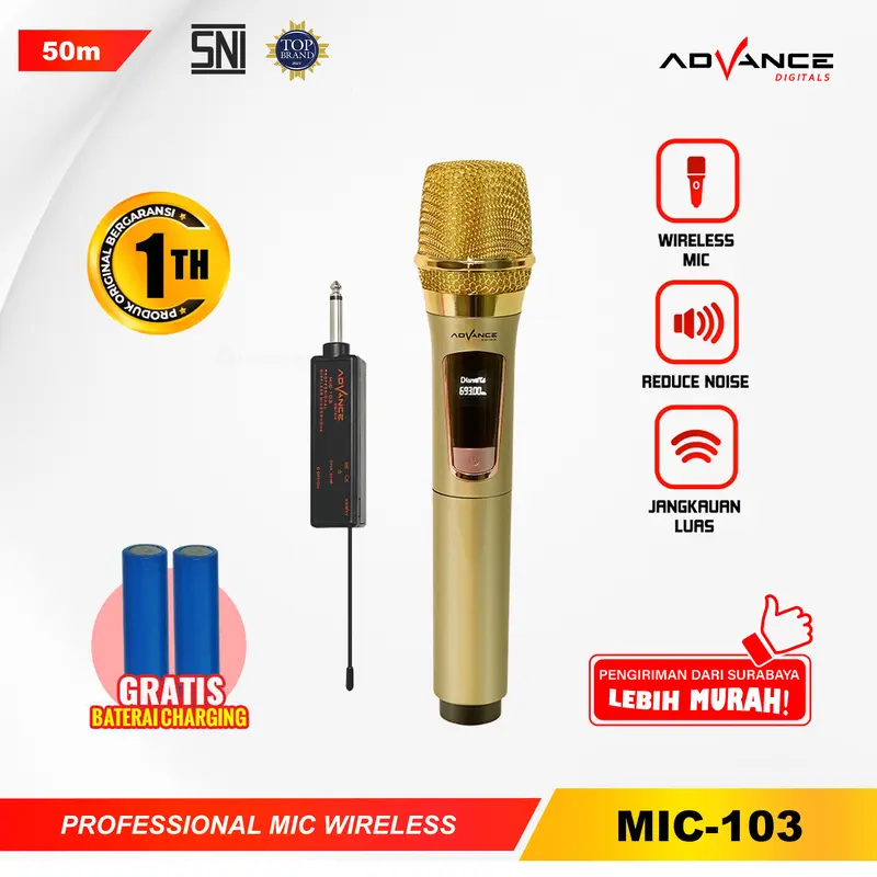【COD】Advance MIC-103 Wireless Microphone Professional Single Mic Charger Garansi 1 Tahun Mikrofon