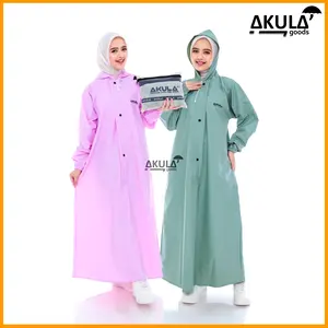 Akula Jas Hujan Gamis Warna Nude Jumbo PVC Wanita Dewasa Syari Tebal