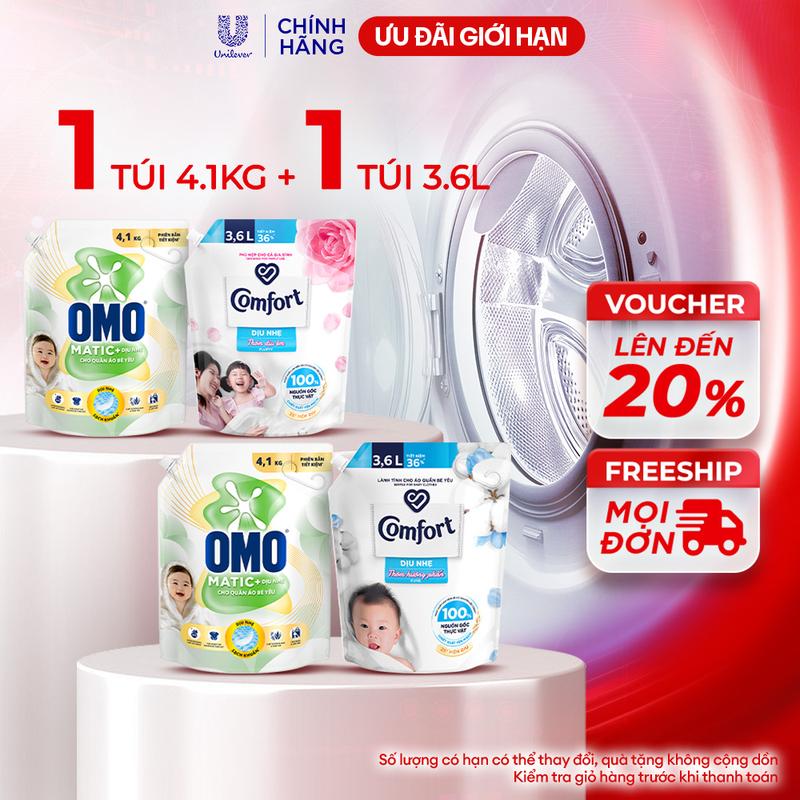 Combo Nước Giặt Omo Cho Bé Và Nước Xả Comfort Dịu Nhẹ Cho Bé Yêu