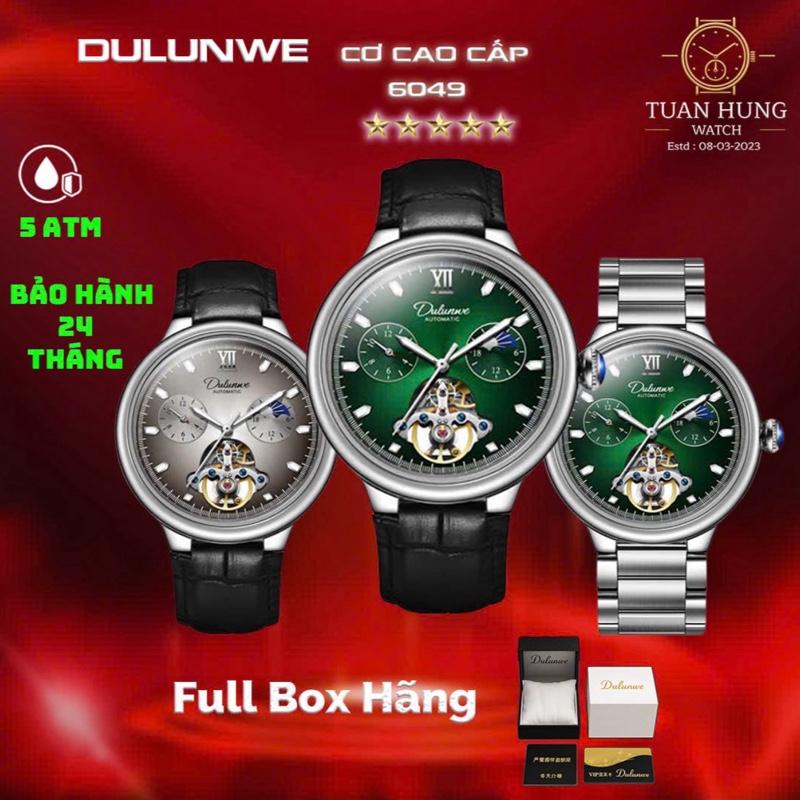  Đồng hồ cơ Dulunwe mã máy No6049 40mm chống nước 5ATM Lộ cơ skelton dạ quang Lịch sun and moon 