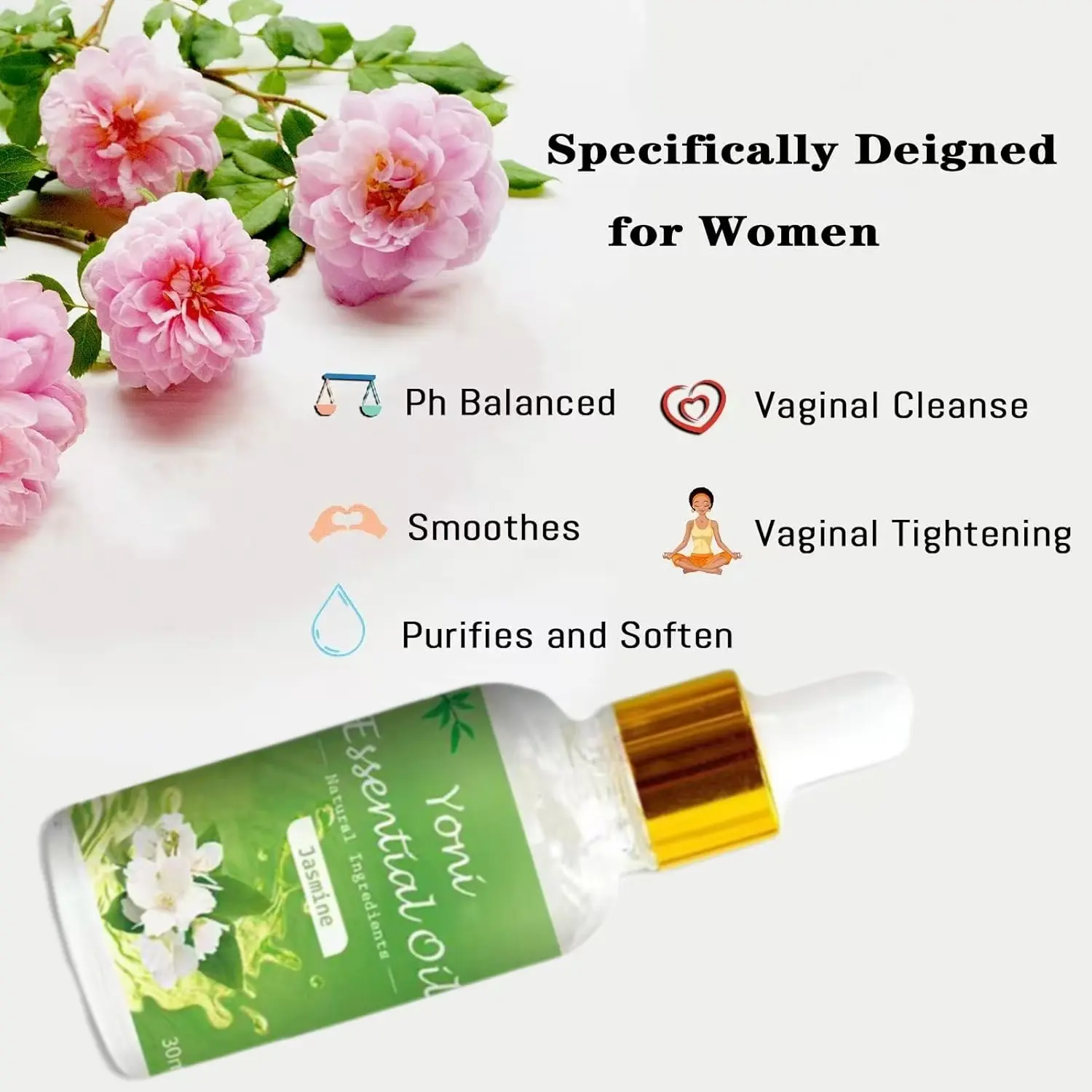Yoni Oil for Women, All Natural Feminine Oil Intimate Deodorant for Women, Ph Balanced and Eliminates Odor, 100% Natural Feminine Serum Made with Rose Essential Oils (1 fl oz/30 ml)
