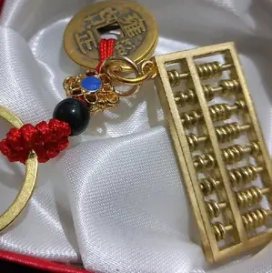 gantungan kunci fengshui koin rejeki sempoa emas