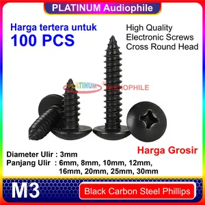 Sekrup Hitam M3 100pcs Speaker Baut Skrup kasar lancip tajam Carbon Steel