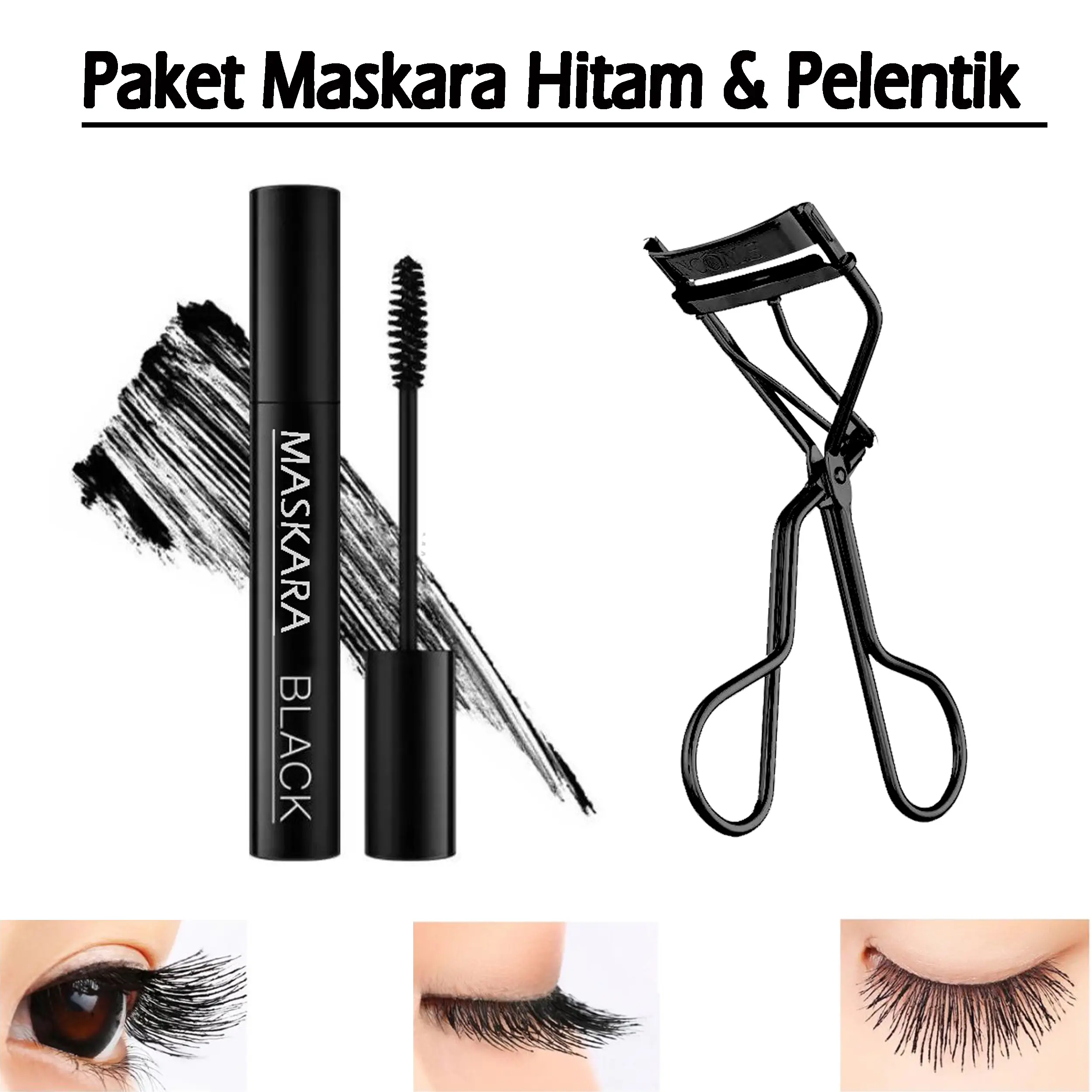 GRATIS PELENTIK BULU MATA - Mascara Hitam Anti Air Dan Tahan Lama Original