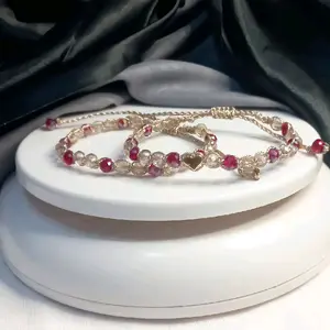 Gelang macrame glass beads gelang tali anti karat Bracelets Kristal Rose Gold Silver Gelang macrame  charm 18K gold plated