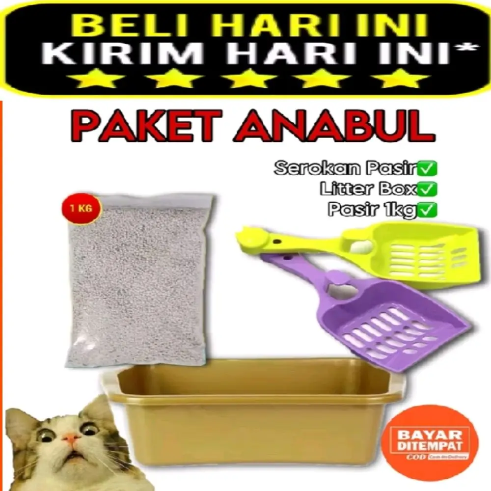 Tempat Pup Kucing Litter Box Bak + 1Kg Pasir Zeolit  GRATIS Serokan Kucing Gratis Bubble warping