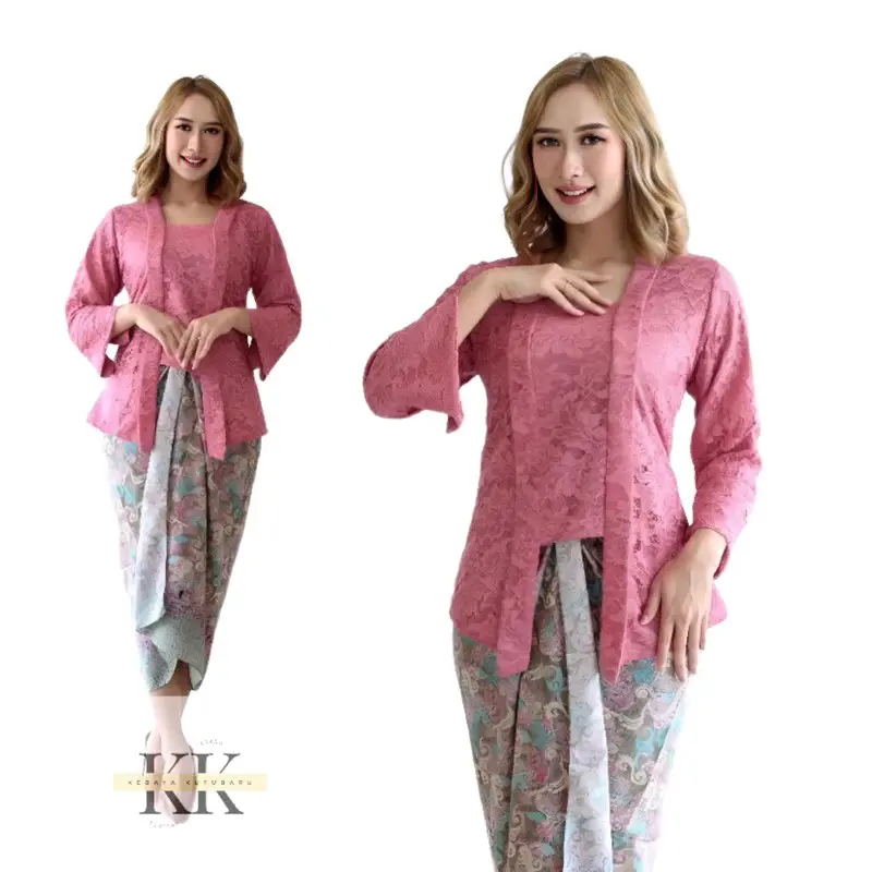 Set Baju Kebaya Kutubaru Brokat Modern Mix Rok Lilit Batik untuk Wanita - Dress Mewah - Atasan 4