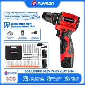 FUYAON Bor Listrik Motor Tanpa Sikat 2-in-1 16.8V dengan Kecepatan Variabel Tinggi dan Daya Tahan Super - Logam 10mm Chuck & Lampu LED Terang bor mini set lengkap laser tukang bangunan mata bor buat lubang