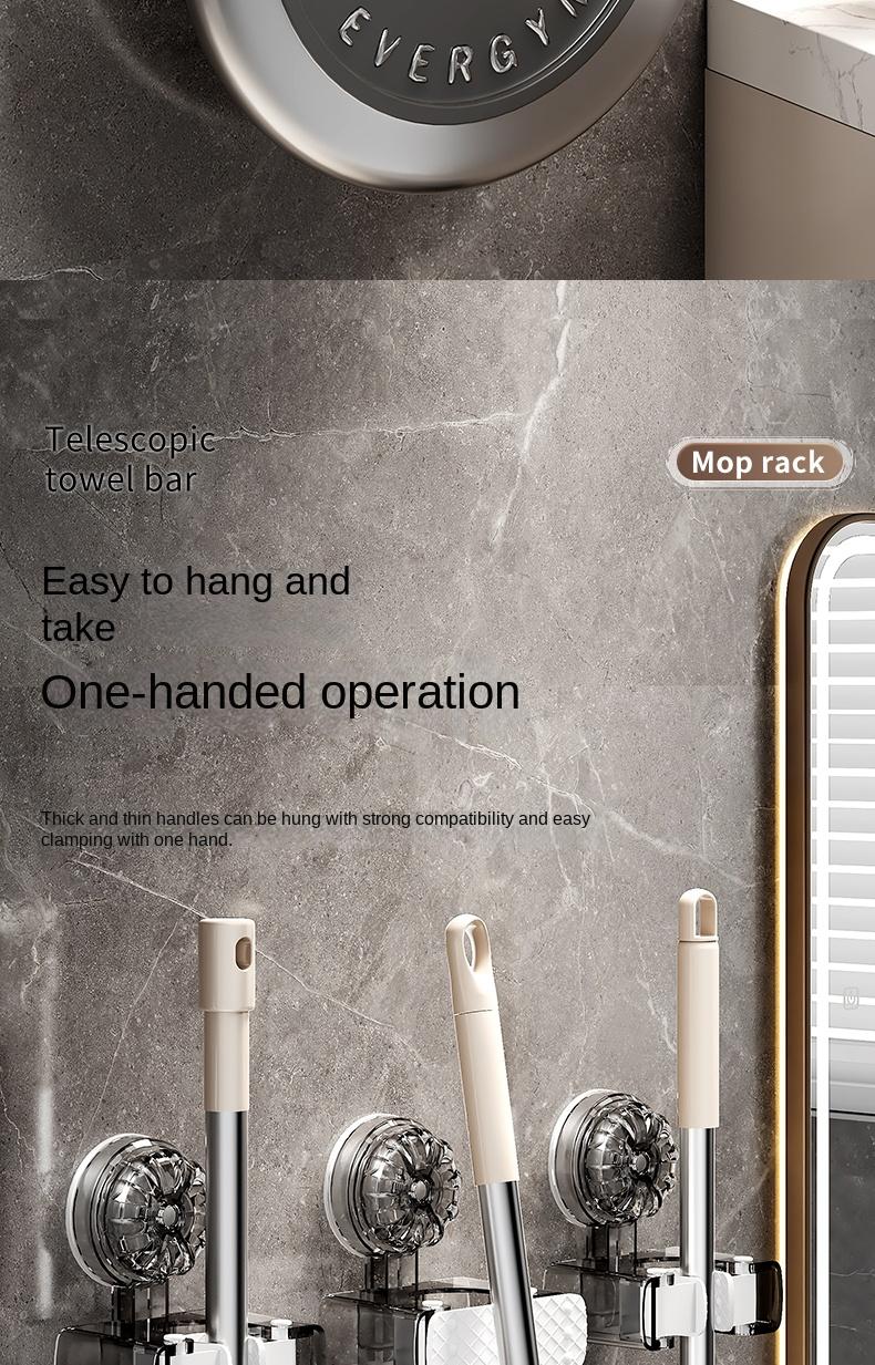 Product Introduction of Suction Cup Mop Holder Hook Two Clips No Drilling Household Bathroom Simple Storage Clip Movable Mop Holder 8