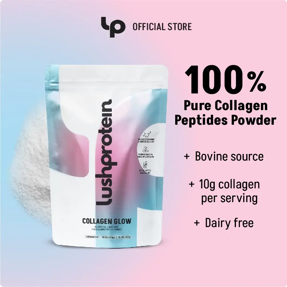 Lushprotein Collagen Glow 300gm (30 servings) | Unflavoured 100% Collagen Peptides Powder (Bovine Source) | Type I & III