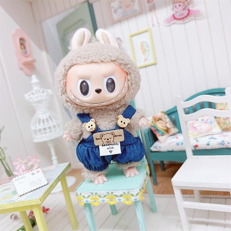 17CM POP - MART LABUBU MACARON Labubu BONEKA BAJUNYA pakaian boneka Gaun Kotak-kotak labubu Muda baju boneka khusus boneka seragam tk kostum rajut tweed pakaian boneka 6