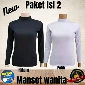 PAKET ISI 2PCS MANSET TURTLENECK - Manset Polos Lengan Panjang - Kaos Manset Wanita Kerah Tinggi - Manset Dalaman Muslimah Atasan Hitam
