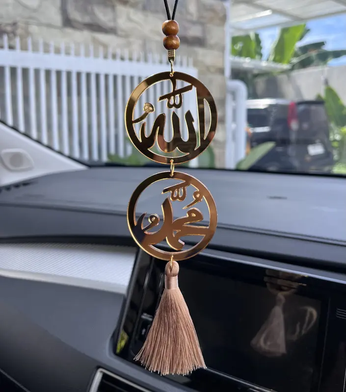 Gantungan Spion Mobil , Hiasan Spion Mobil Mewah dan Elegan dari Bahan Acrilic Warna Emas Tebal 4mm Diameter 6 cm gantungan  buat 1