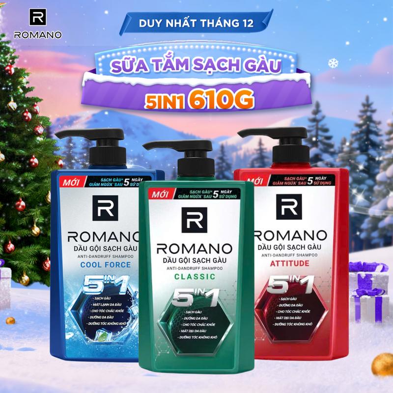 Deal sốc CHẢNH BEAUTY Dầu gội sạch gàu Romano Classic Force Attitude 610G 650G
