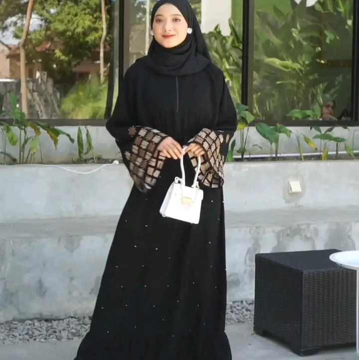 Abaya SHEFNA Hitam Bordir Busui Dress maxi gamis wanita muslimah lebaran murah elegant remaja kekinian lokal 4