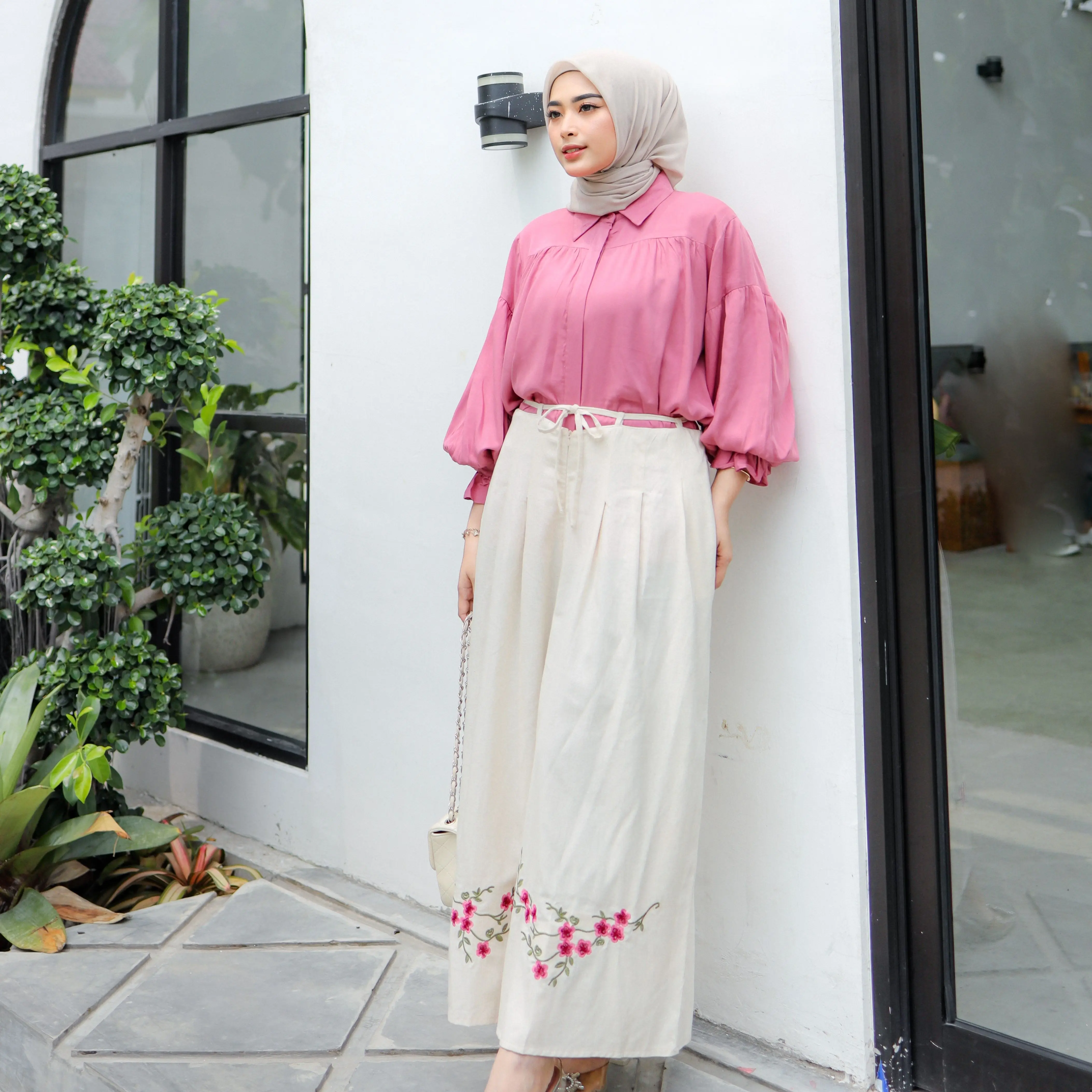 Isyana Kulot Palazzo - Rok Susun Bordir - Kulot Linen Bulu Kuda - Kulot Bordir Muslim Panjang Celana Bawahan