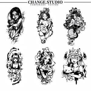 Hình Xăm Tạm Thời, Thiết Kế Phong Cách Truyện Tranh Nữ Tối Màu, Kéo Dài Trong 15 Ngày, Không Thấm Nước Và Chống Chà Xát. Hình xăm dán