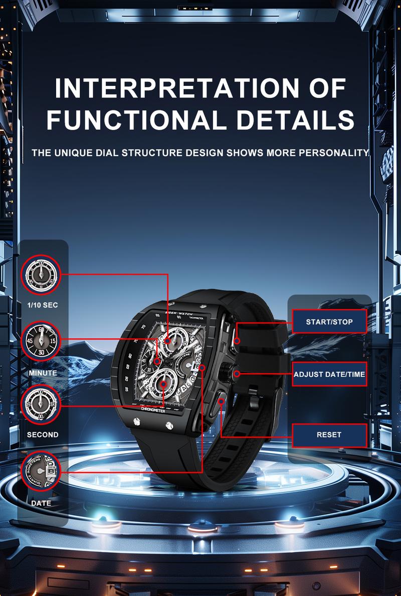 Product Introduction of 【003Harga telah diganti, cepat beli】BIDEN Jam Tangan Pria Anti Air Olahraga Multifungsi Tali Silikon Pria Jam Tangan Cowok Original YNR028 5