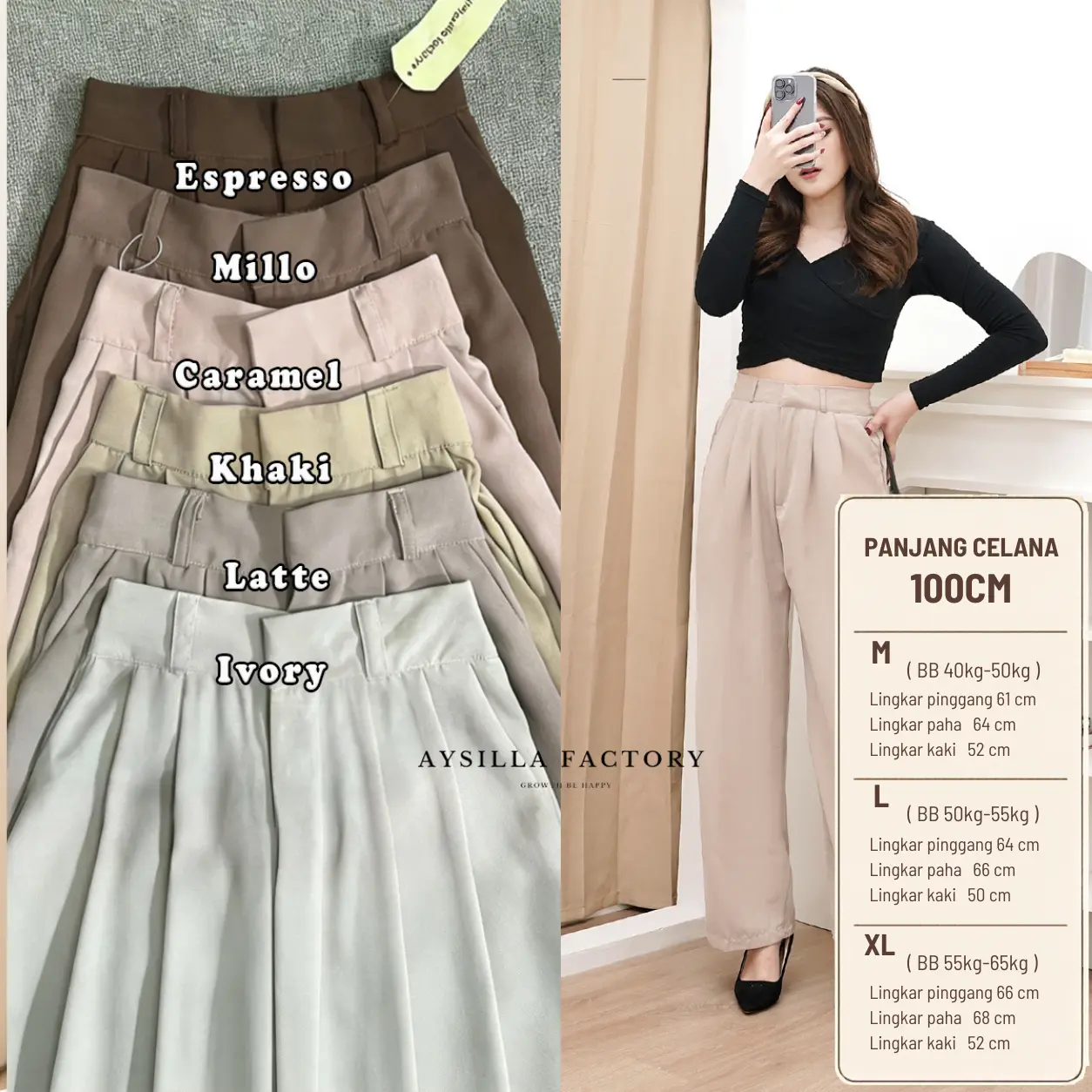 [BEST SELLER] Loose Pants trousers wanita PENGAIT - anti kusut - kulot wanita - kantor formal  / casual -  Aysilla_Factory karet panjang Kerja Polyester Celana Kancing loose pants high waist