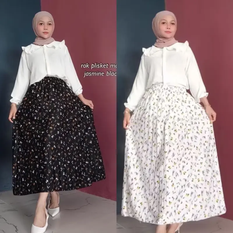 Rok Plisket Motif Daily Wanita - Rok Plisket Payung Panjang Koran Style 7