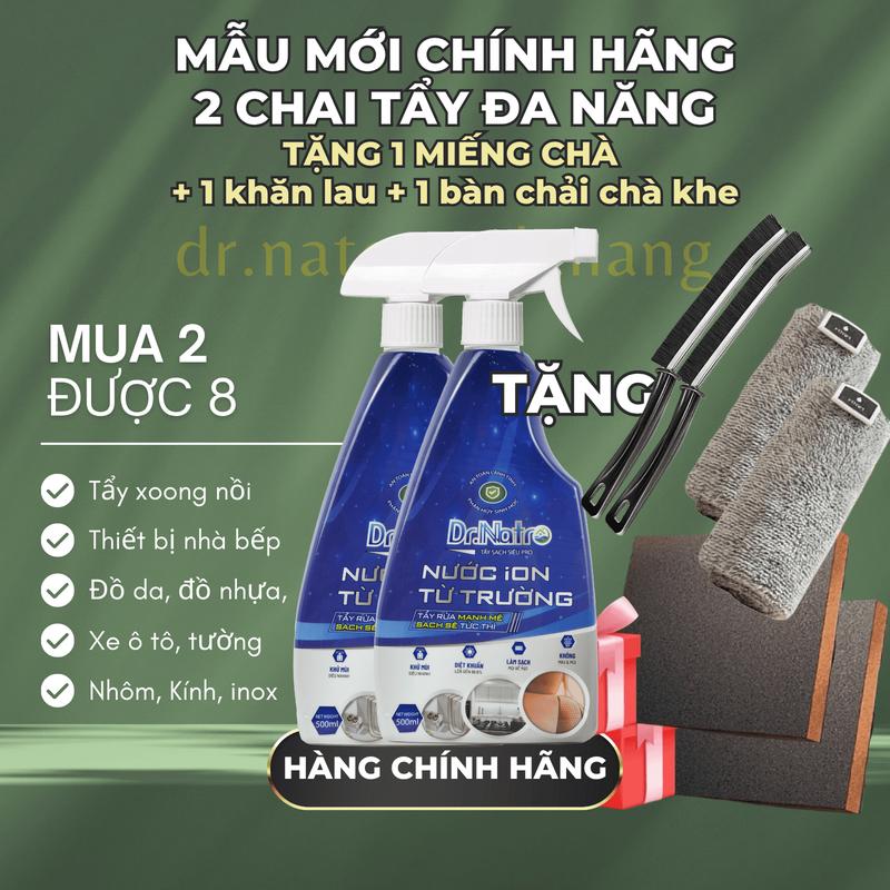 Mẫu mới Combo 2 Chai Tẩy Đa Năng Dr Natro 500 ml Tặng 2 khăn lau bếp đa năng và 2 miếng xốp chà nhám thân thành DR NATRO HABELA HOME Kháng Khuẩn An Toàn Tiết Kiệm Chi Phí làm sạch