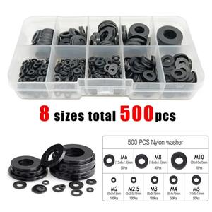 210PCS 500PCS Hard Plastic Nylon Washer Flat Gasket M2~M10 White Black Sealing O-rings Washer Assortment Kit