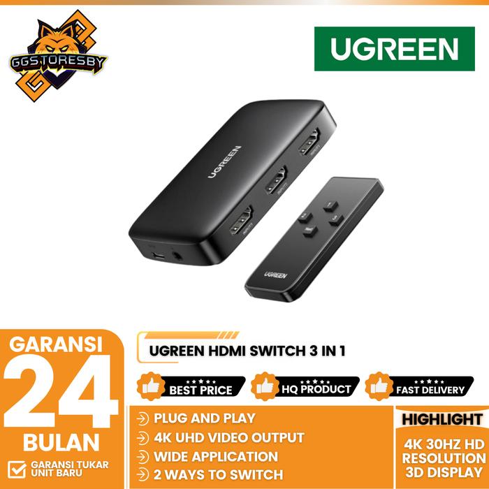 Gambar UGREEN HDMI Switch 3 In 1 Out Switcher Splitter 4K 30Hz HD Resolution 3D Display - 80125 dari GGSTORESBY Kota Surabaya Tokopedia