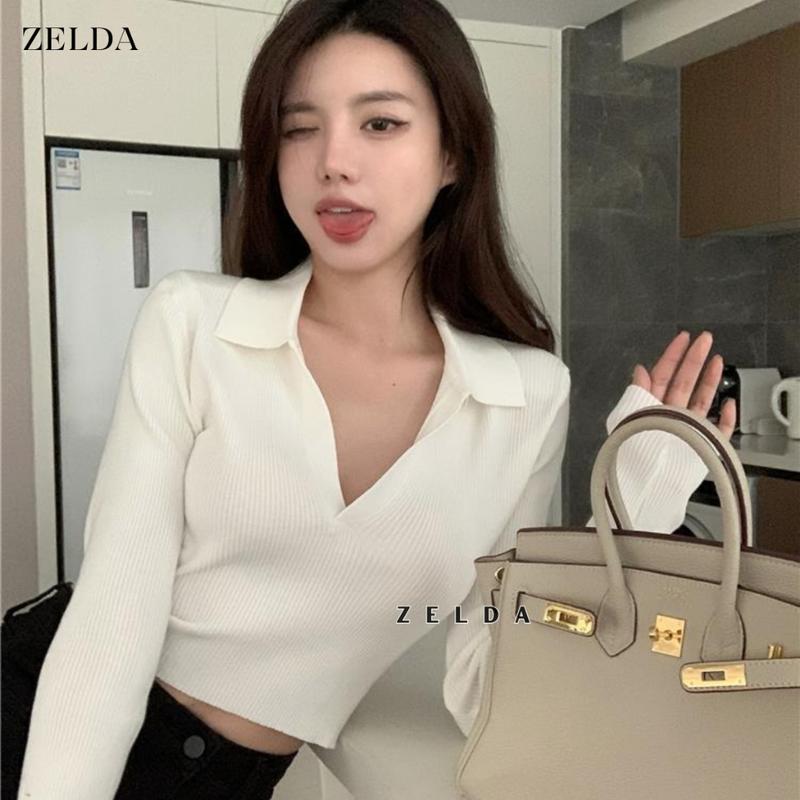 Zelda - Grace Crop Top Long Sleeve V Kaos Crop Top Lengan Panjang V CTLS 008 3