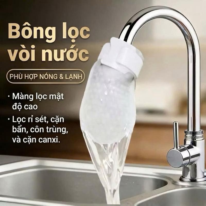 Combo 100 Bông lọc vòi nước đa năng Giữ cặn bẩn Tạp chất Cải thiện chất lượng nước sinh hoạt Cho vòi bếp phòng tắm