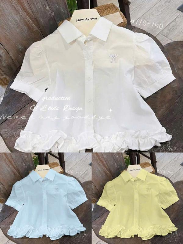 [Nini Kids]-DEAL MỞ BÁN Áo sơ mi thô thêu nơ cho bé Gái chất liệu thổ mêm 8-40kg ( LẺ ÁO H6)