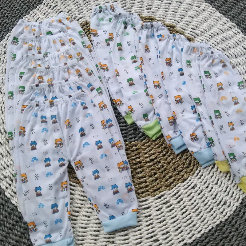 Celana Panjang Bayi Laki-laki Perempuan 0-12 Bulan Putih Full Print Halus Dan Lembut Hewan Anak-Anak Lutut 4