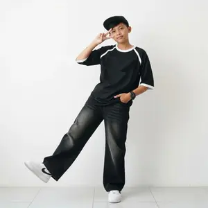 Unisex Celana Baggy Anak Tanggung Usia 8-15 Tahun Skena Jeans Panjang Gombrong Wisker Remaja