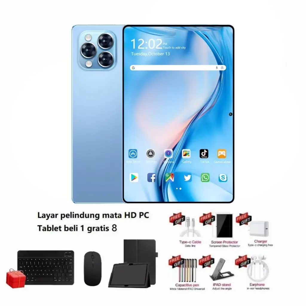 biru+Set keyboard Bluetooth