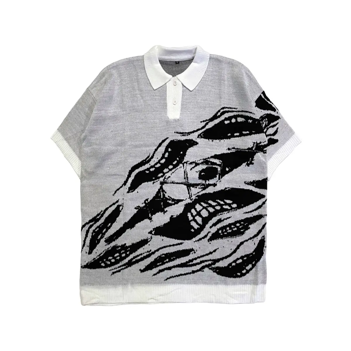 BASIC LAB Polo Stripe Oversize Knit Ego White