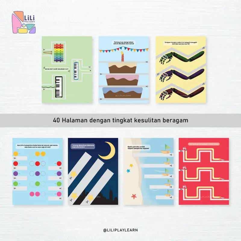 Lili Play Learn - Buku Aktivitas Menggunting - Stimulasi Motorik Halus Anak 3+ 4