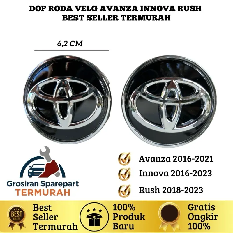 Dop Velg Tutup As Roda Grand Avanza Innova Reborn New Rush 2016-2020 Diameter 6.2cm Hitam Best Seller Termurah