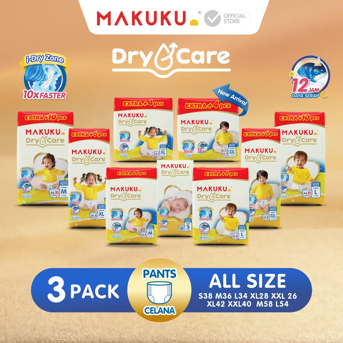 [PROMO IBUN_MALL] 3 PACK MAKUKU Diapers Dry Care NB/S/M/L/XL/XXL
