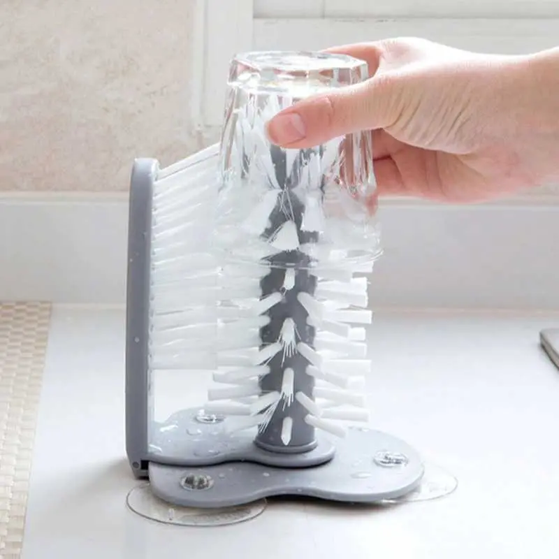Sikat Praktis Cuci Gelas Botol dengan Perekat Dinding Stainless Cleaning 2