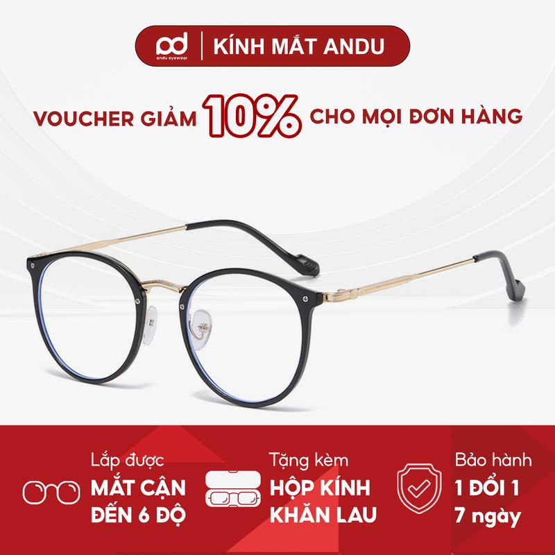 6254 Gọng kính cận thời trang nam nữ ANDU dáng tròn chống tia UV chất liệu kim loại