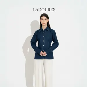 LADURES - Malena Denim Top Kemeja Denim Slim Fitted Wanita Shirt Formal Atasan Baju Panjang Casual Cewek Wispie Kerja Stretch Hem Basic
