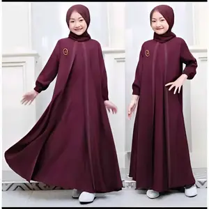Gamis best seller warna burgundy (Gamis anak usia 2-16 thn) crinkle airflow mix swarozky | Syabiankids  | model gamis anak Lebaran terbaru 2025