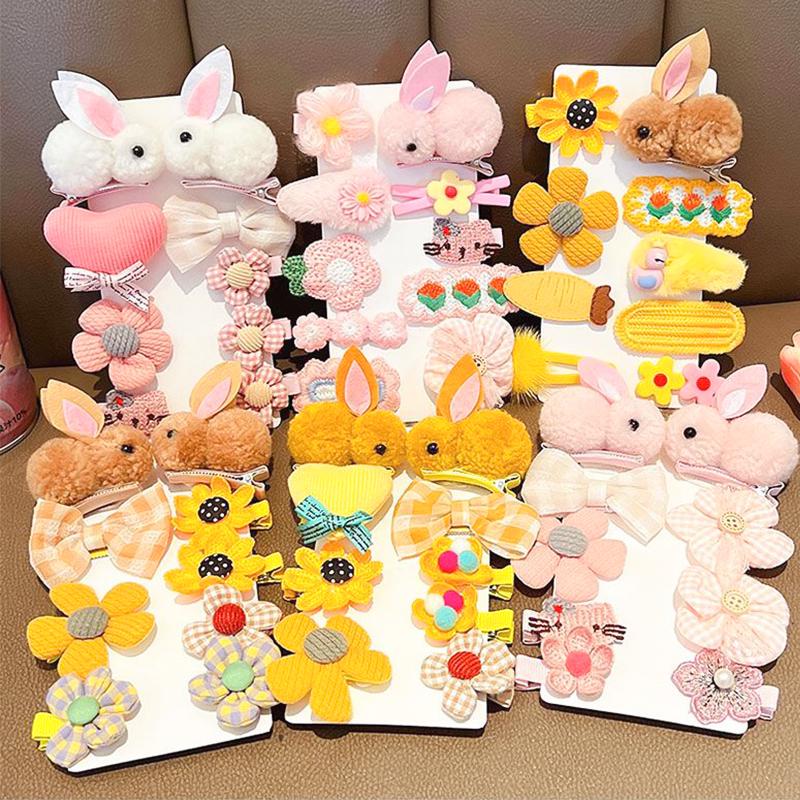 Kẹp Tóc Thỏ Nhồi Bông Cho Trẻ Em Bộ 9 Chiếc Kẹp Vải Phụ Kiện Băng Đô Thích Hợp Cho Bé Gái Kẹp Tóc Mái Hoạt Hình Kẹp BB Phụ Kiện Tóc Cho Bé Gái