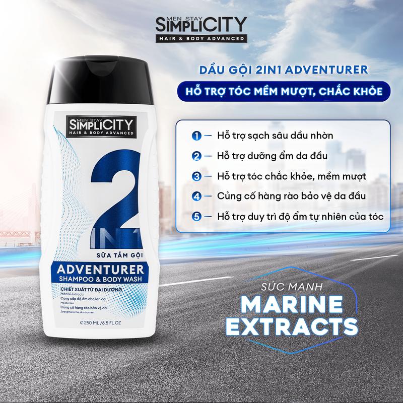 Sữa tắm gội 2 trong 1 cho nam Men Stay Simplicity Hair & Body Advanced Adventurer 2-in-1 Shampoo & Body Wash 250ml